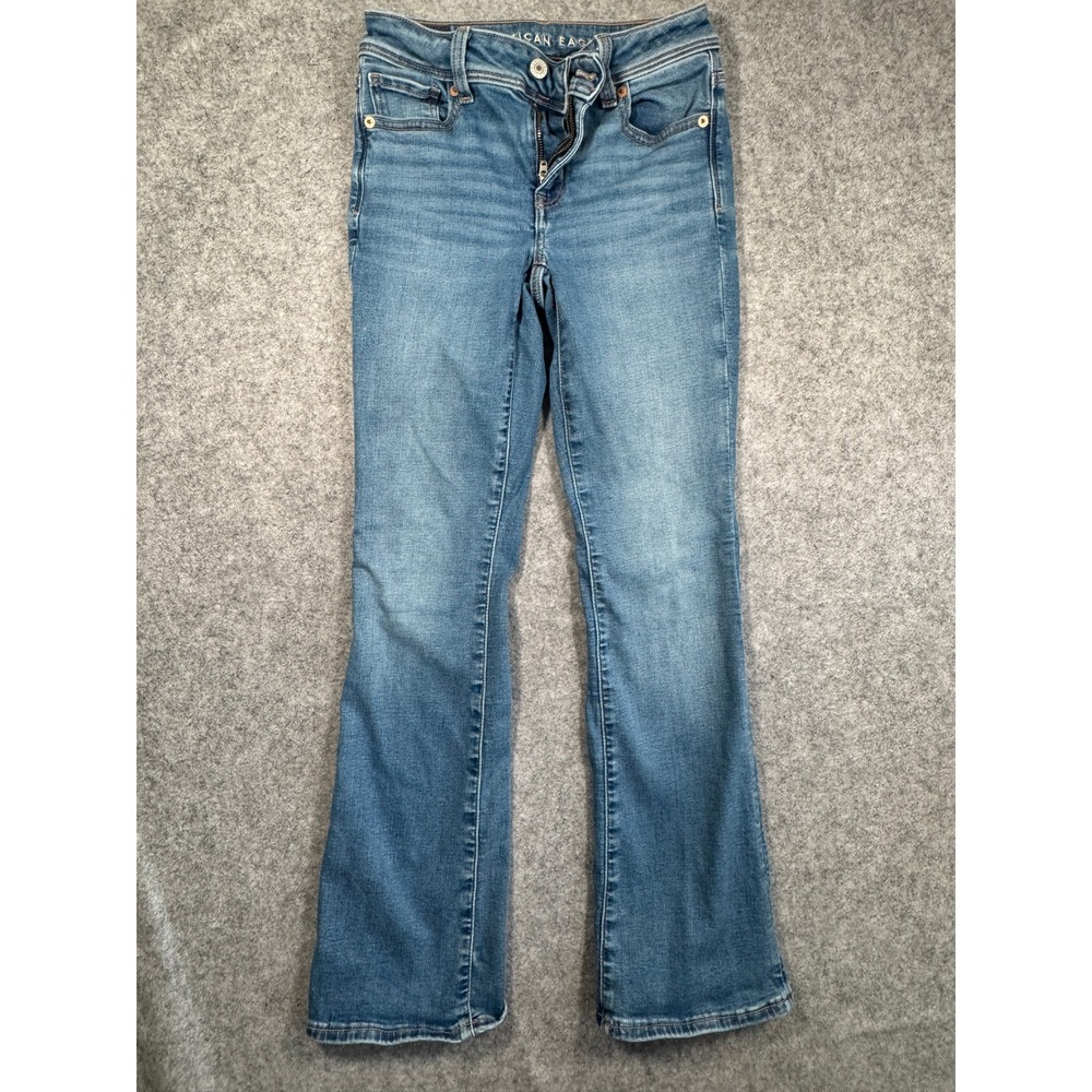 American Eagle Womens Kick Crop Jeans 00 Short Blue Stretch Denim Mid Rise
